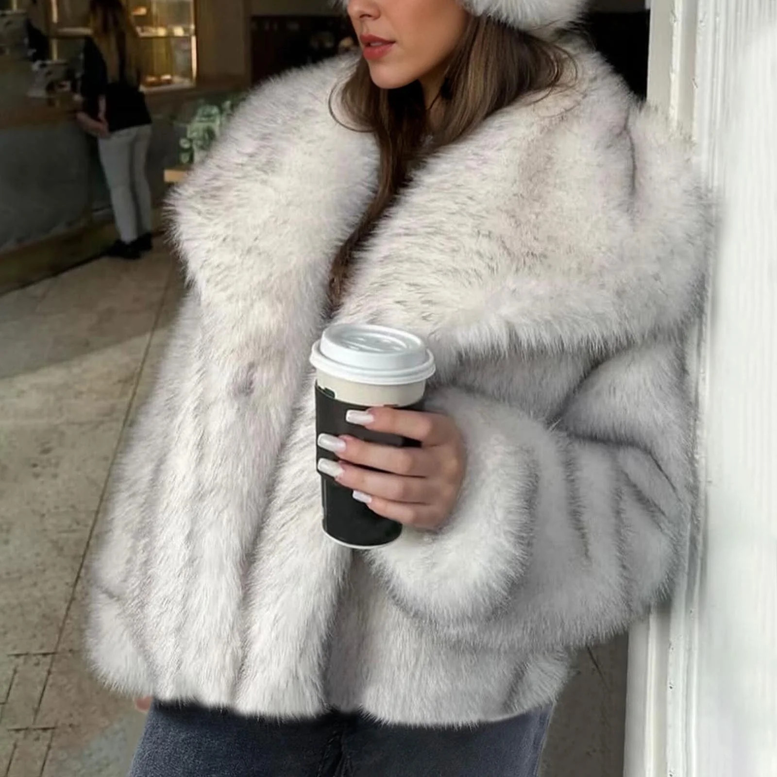 Roncen Women's Winter Faux Fur Coat - Long Sleeve Stand Collar Warm Artificial Fur Jacket - Solid... | Walmart (US)