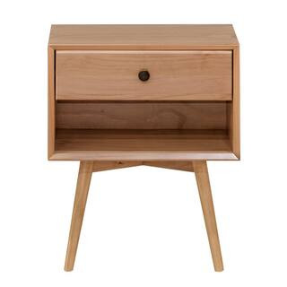 1-Drawer Natural Pine Solid Wood Mid Century Modern Nightstand (24 in. H x 20 in. W x 14 in. D) | The Home Depot