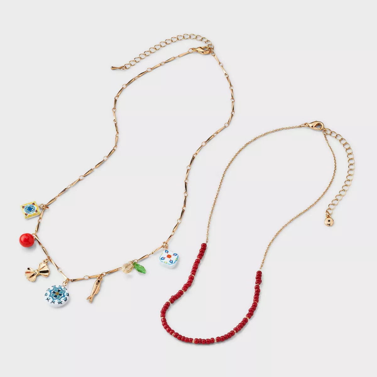 Seed Bead and Chain Charm Necklace Set 2pc - Universal Thread™ Gold | Target