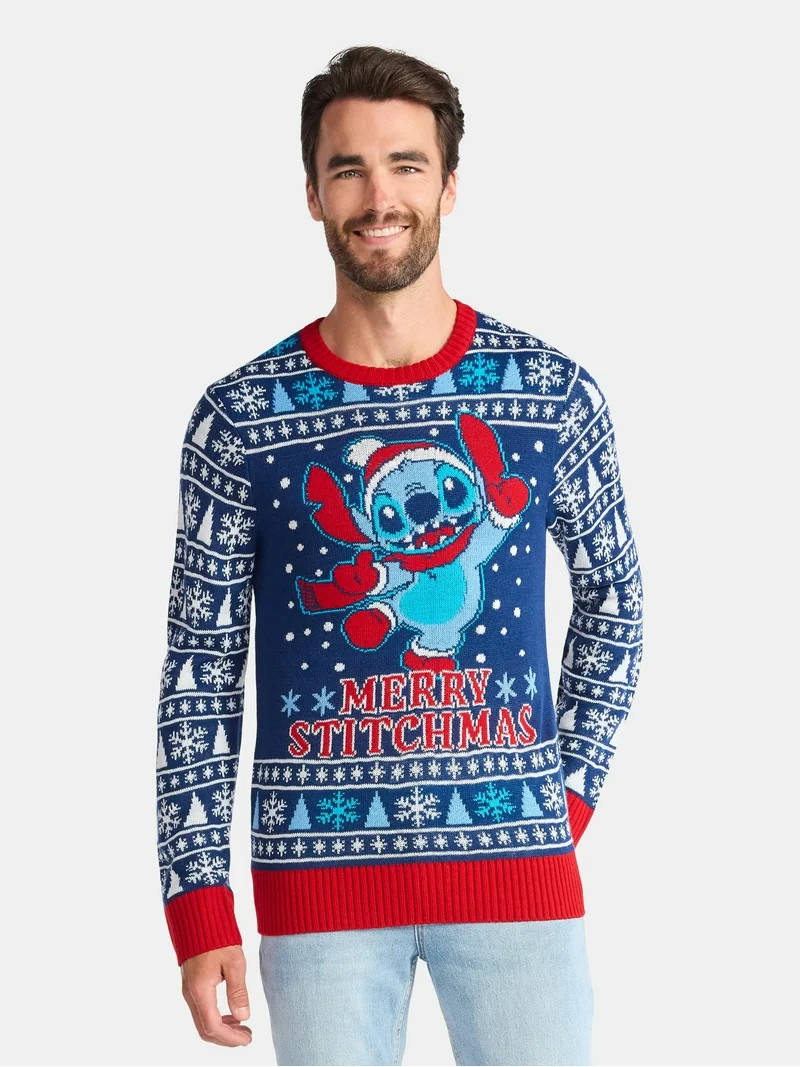Disney Stitchmas Men's and Big Men's Holiday Sweater, Sizes XS-3XL | Walmart (US)