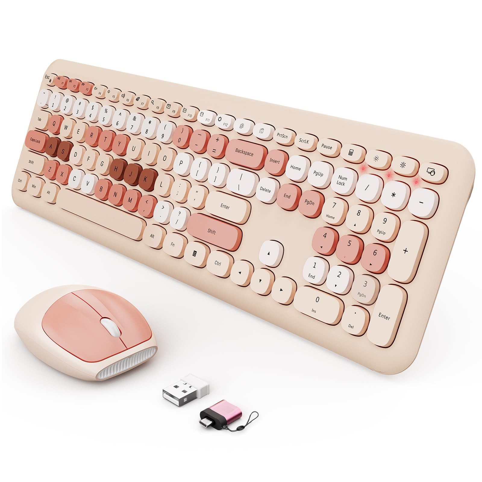 Wireless Keyboard and Mouse Combo, Colorful Ergonomic Full Size Retro Low-Noise Keyboard with Cut... | Amazon (US)