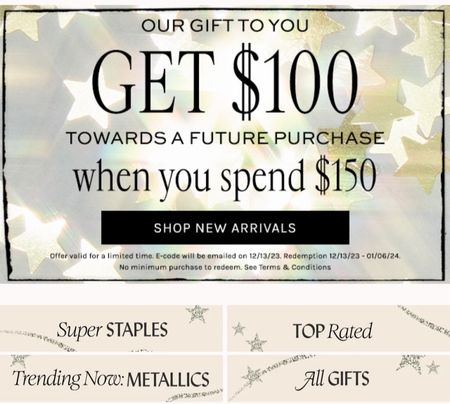 Spend $150, get $100 at Free People! Good time to grab some gifts 

#LTKHoliday #LTKsalealert #LTKGiftGuide
