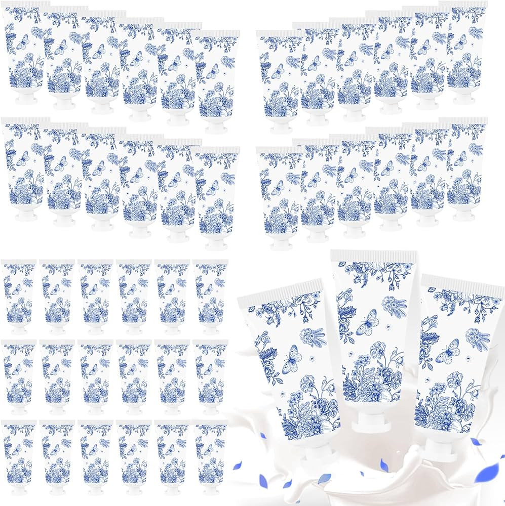 50 Pcs Hand Cream Gift Set Blue and White Floral Hand Cream Bulk Mini Hand Cream Wedding Favors f... | Amazon (US)