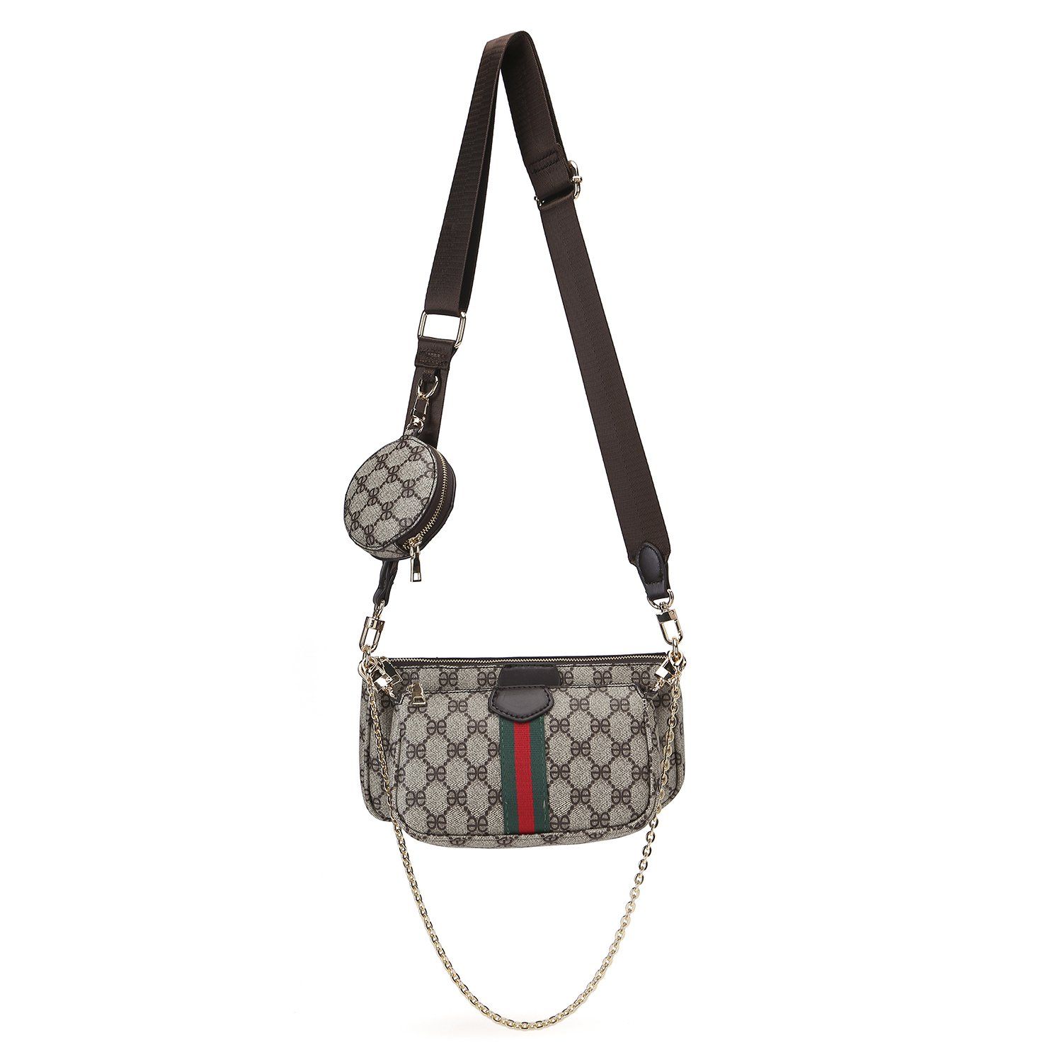 TWENTY FOUR Brown Checkered Multipurpose Crossbody Bag for Women Multi Purse PU Leather Zip Handb... | Walmart (US)