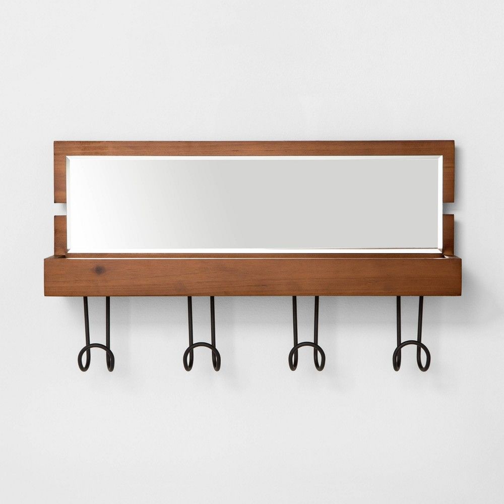 Entryway Wood Hook Rail With Shelf And Mirror Brown - Threshold | Target