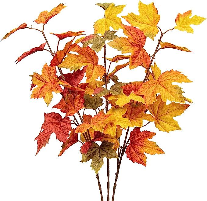 Artificial Maple Leaves Branches 3 Pcs Mixed Corlor Fall Leaves Stems Fake Bushes Red Maple Leaf ... | Amazon (US)