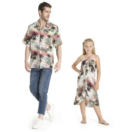 Matching Father Daughter Hawaiian Luau Cruise Outfit Shirt Dress Neon Sunset Men L Girl 10 | Walmart (US)