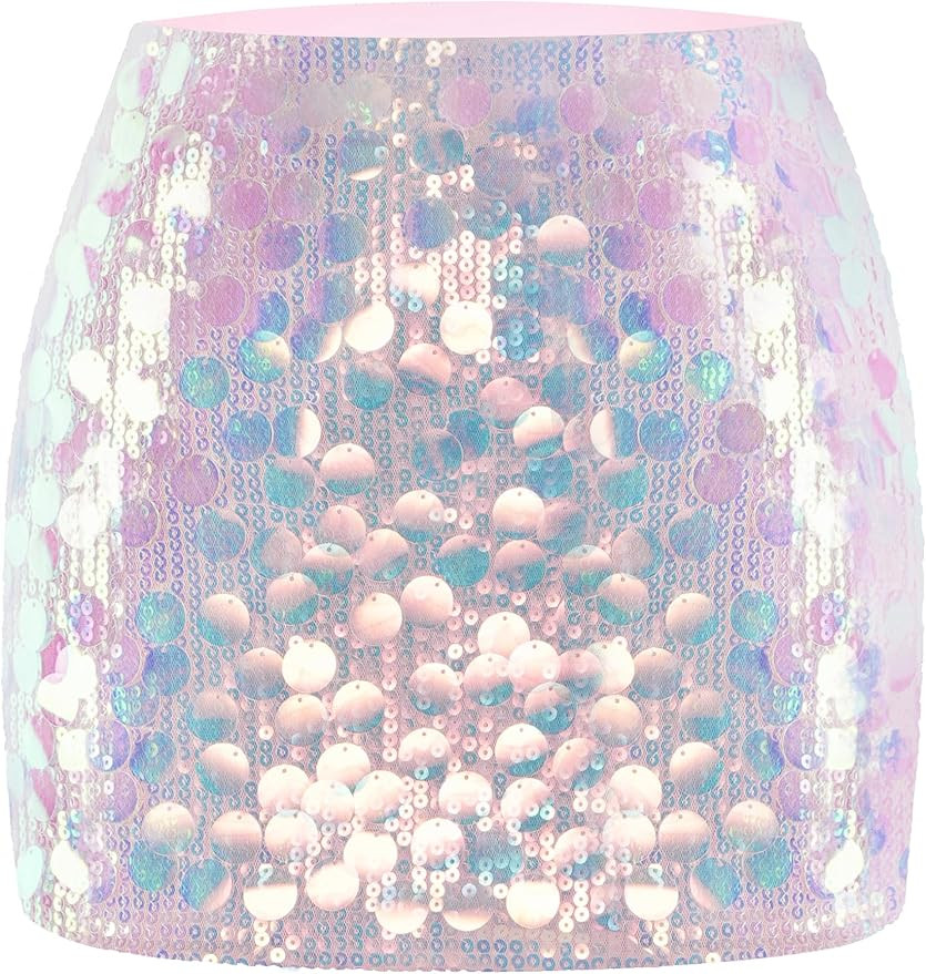 MANER Women's Sequin Mini Skirt Sparkle Stretchy Bodycon Night Out Party Skirts | Amazon (US)