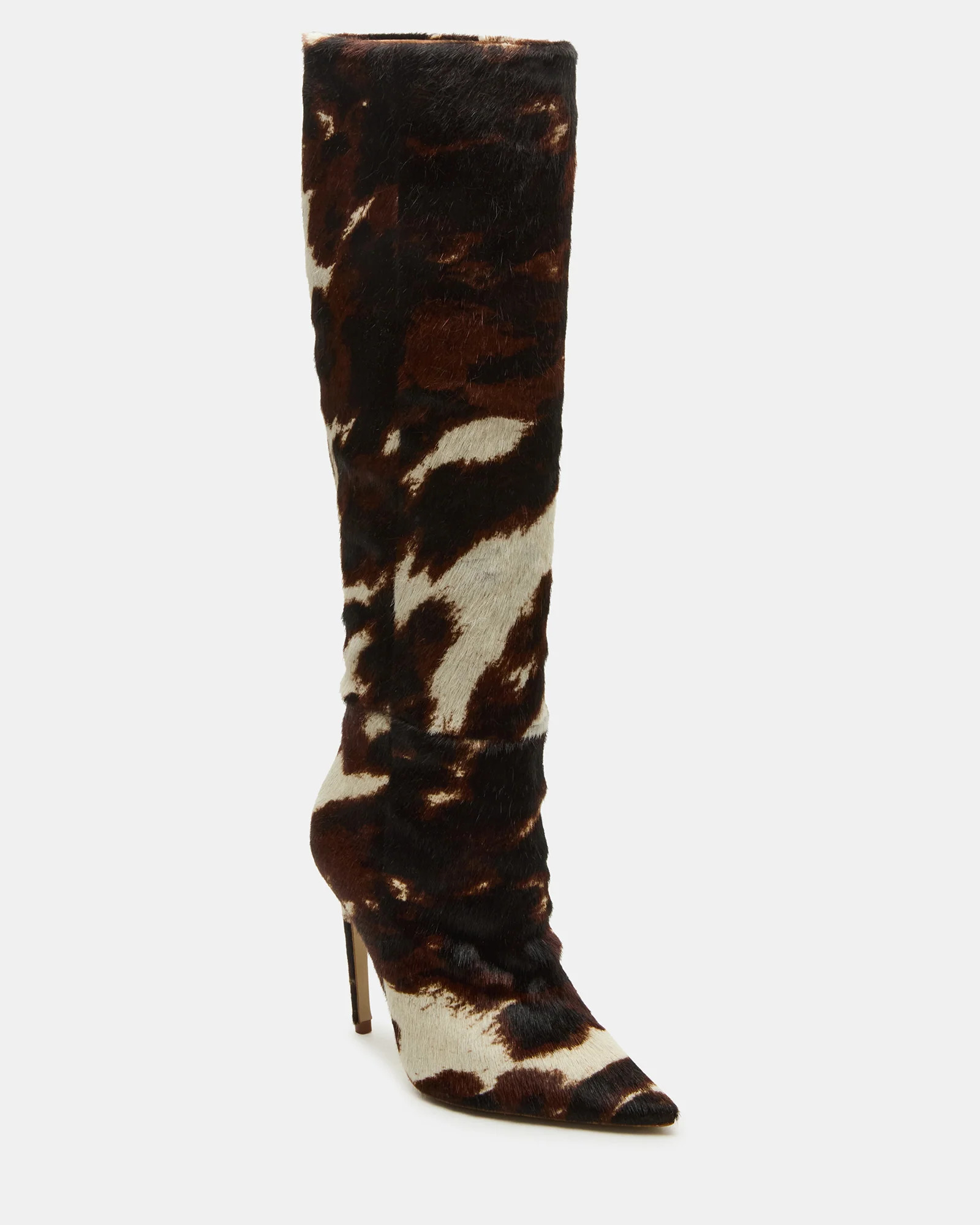 NITRO Brown Cow Print Pointed-Toe Stiletto Heel Knee-High Boot | Women's Boots | Steve Madden (US)