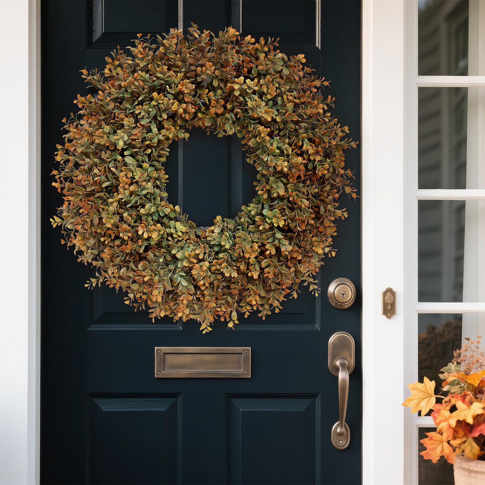 26'' Large Fall Wreath for Front Door, Porch, Window- Artificial Boxwood Leaves Outdoor Autumn Wr... | Amazon (US)
