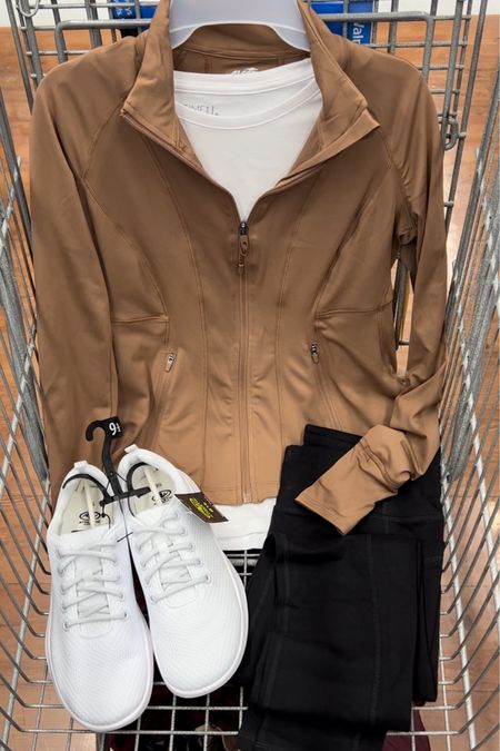 Walmart activewear jacket, lululemon vibes. I went with my usual size small. I sized up one to the medium in these soft cotton blend leggings. Sneakers tts. #walmartfashion 

#LTKunder50 #LTKstyletip #LTKunder100
