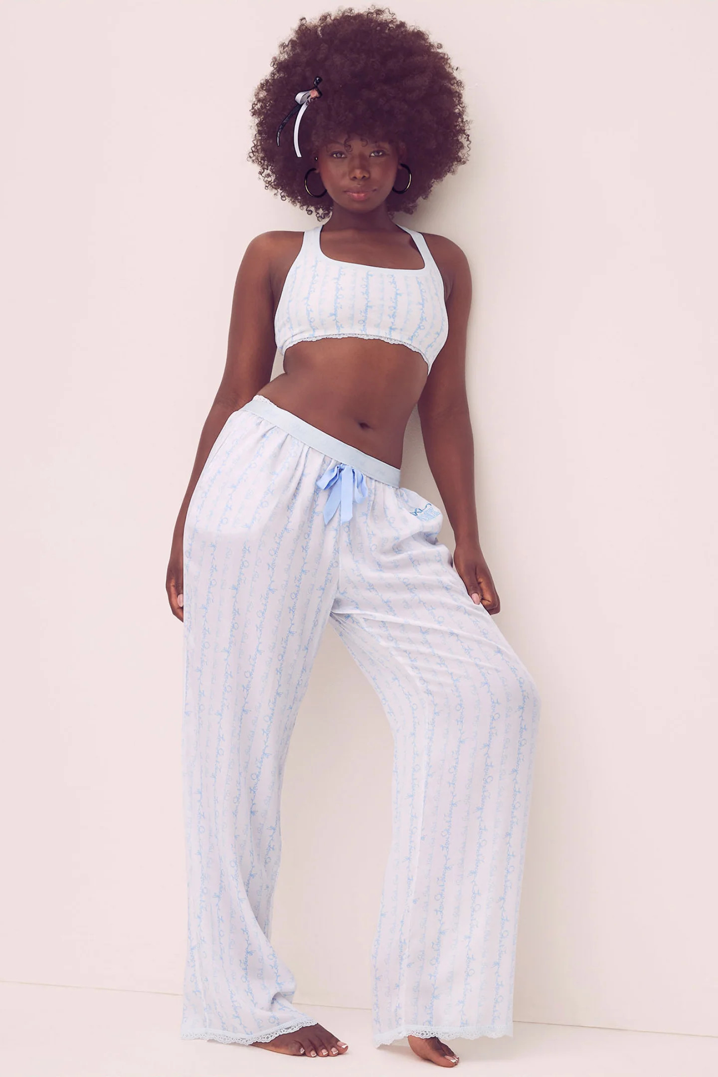 PINK x LoveShackFancy Silky Sleep Pants - LOGO MANIA BLUE / XXS | LoveShackFancy