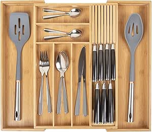 Bamboo-Silverware-Drawer-Organizer-Kitchen, Expandable Utensil Holder Cutlery Tray Flatware Organ... | Amazon (CA)