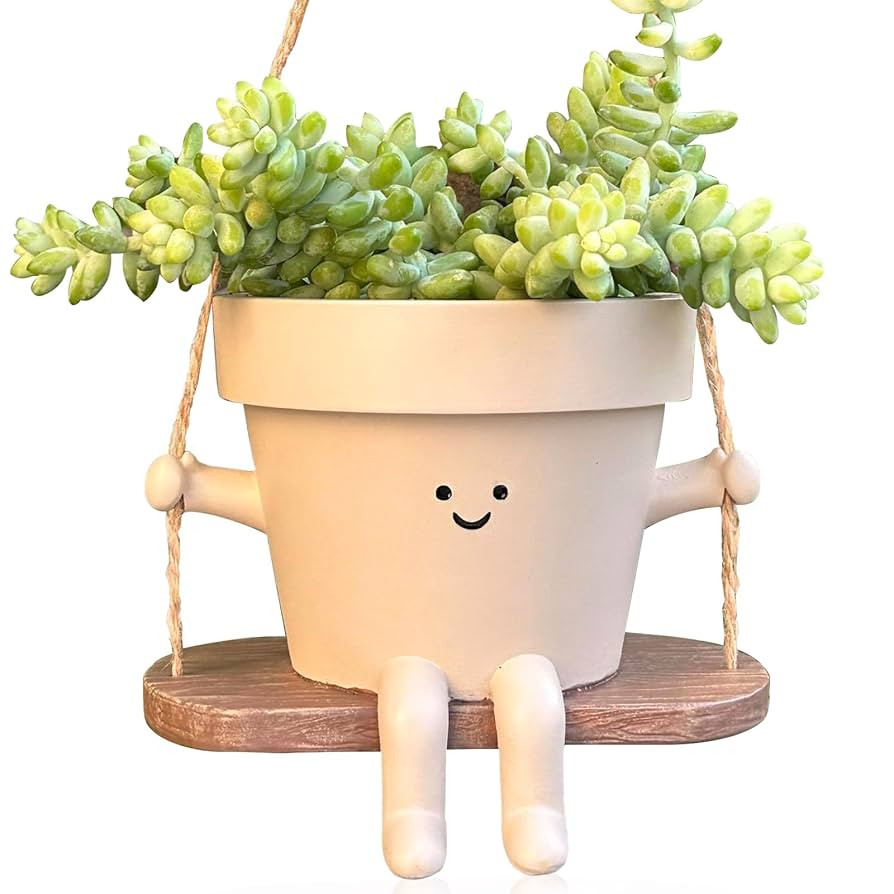 Swing Face Planter Pot Hanging Cute Flower Head Planters - Unique Sitting Sway Pots Indoor Outdoo... | Amazon (US)