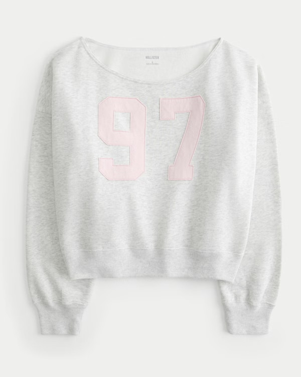 BestsellerEasy Off-the-Shoulder Sporty Graphic Sweatshirt | Hollister (US)
