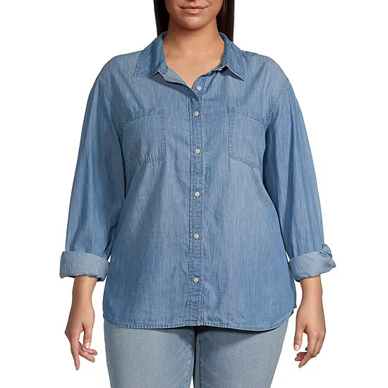 a.n.a Plus Womens Long Sleeve Regular Fit Button-Down Shirt | JCPenney