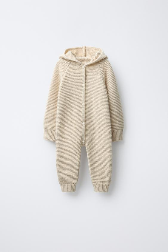 LONG THICK KNIT JUMPSUIT WITH HOODIE | Zara UK