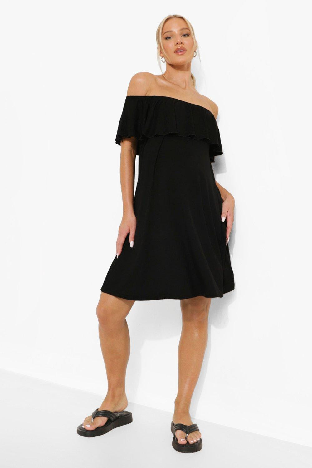 Maternity Off The Shoulder Overlay Swing Dress | Boohoo.com (US & CA)