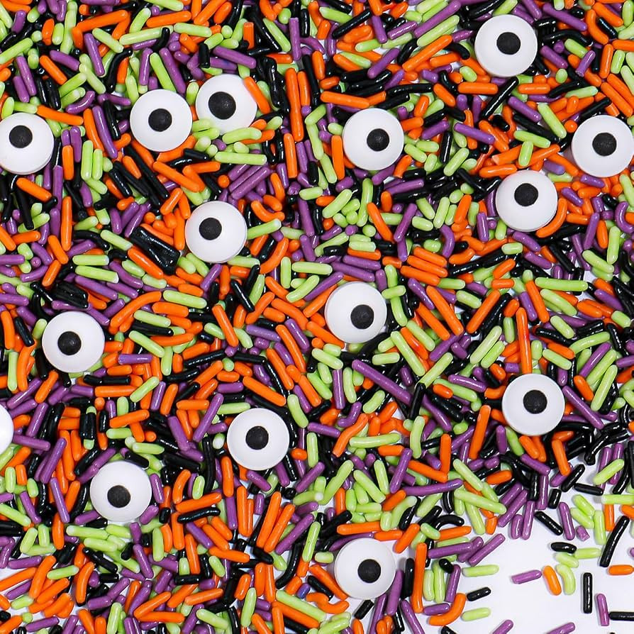 Halloween Sprinkles Mix with Edible Candy Eyes - Black Orange Purple Green Jimmies for Cake Decor... | Amazon (US)