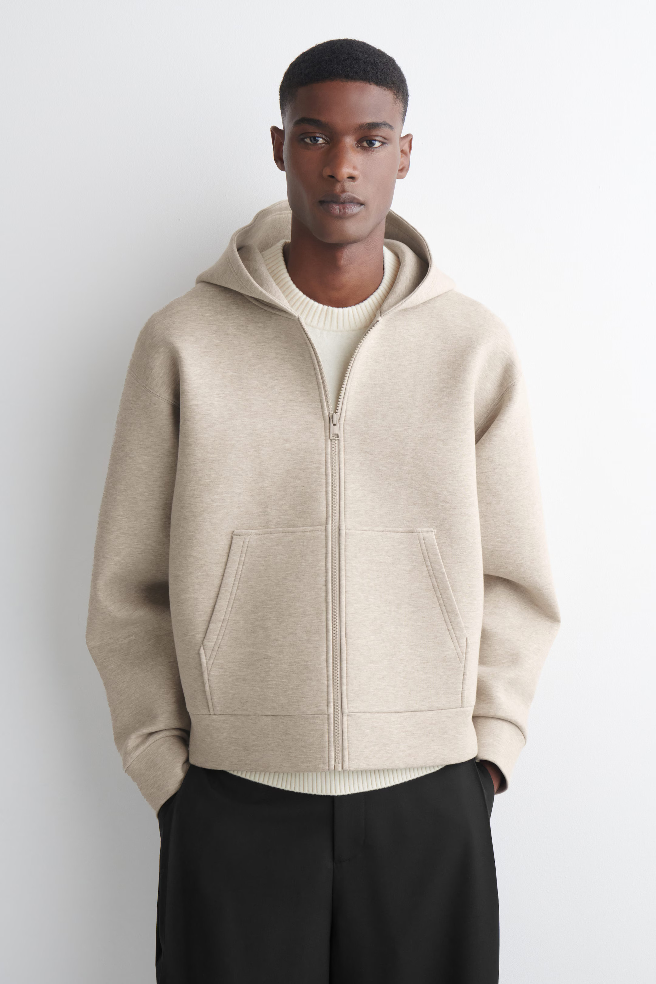 OVERSIZED SCUBA-JERSEY ZIP-UP HOODIE - BEIGE | COS DE | COS (EU)