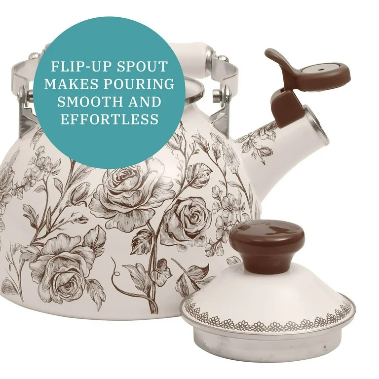 The Pioneer Woman Agatha 2.0-Quart Whistling Tea Kettle, Enamel on Steel, Brown | Walmart (US)