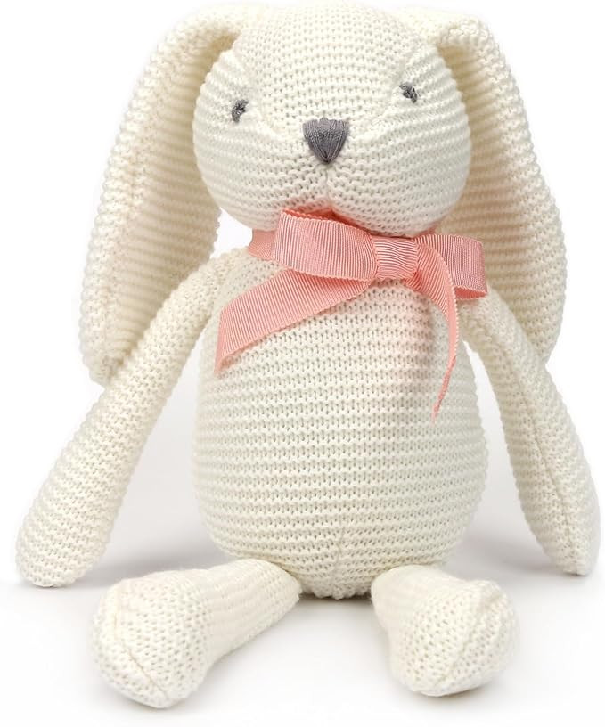 100% Organic Cotton White Bunny Rabbit Plush Toy, 7.1" Baby Stuffed Animal for Newborn | Amazon (US)