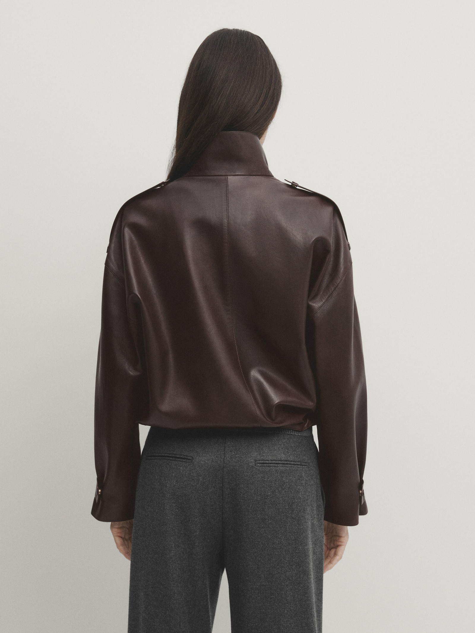 Jacke aus Nappaleder mit verstellbarem Saum | Massimo Dutti DE