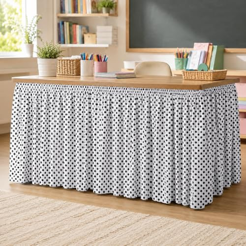 LZZTU 6FT Polka Dot Desk Skirts for Teacher Desk Velcro Table Skirt | Amazon (US)