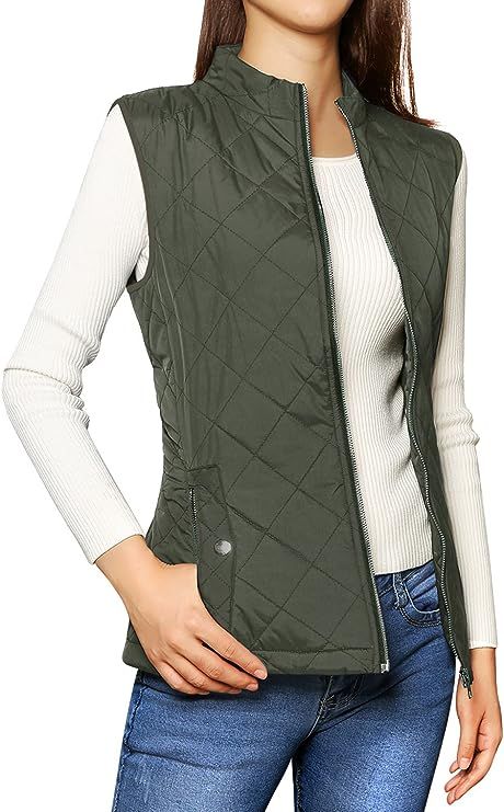 Allegra K Women's Stand Collar Lightweight Gilet Quilted Zip Vest | Amazon (US)