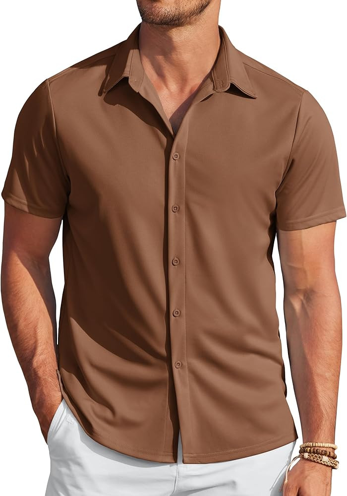 COOFANDY Mens Casual Wrinkle Free Shirts Short Sleeve Button Down Summer Stretch Dress Shirt | Amazon (US)