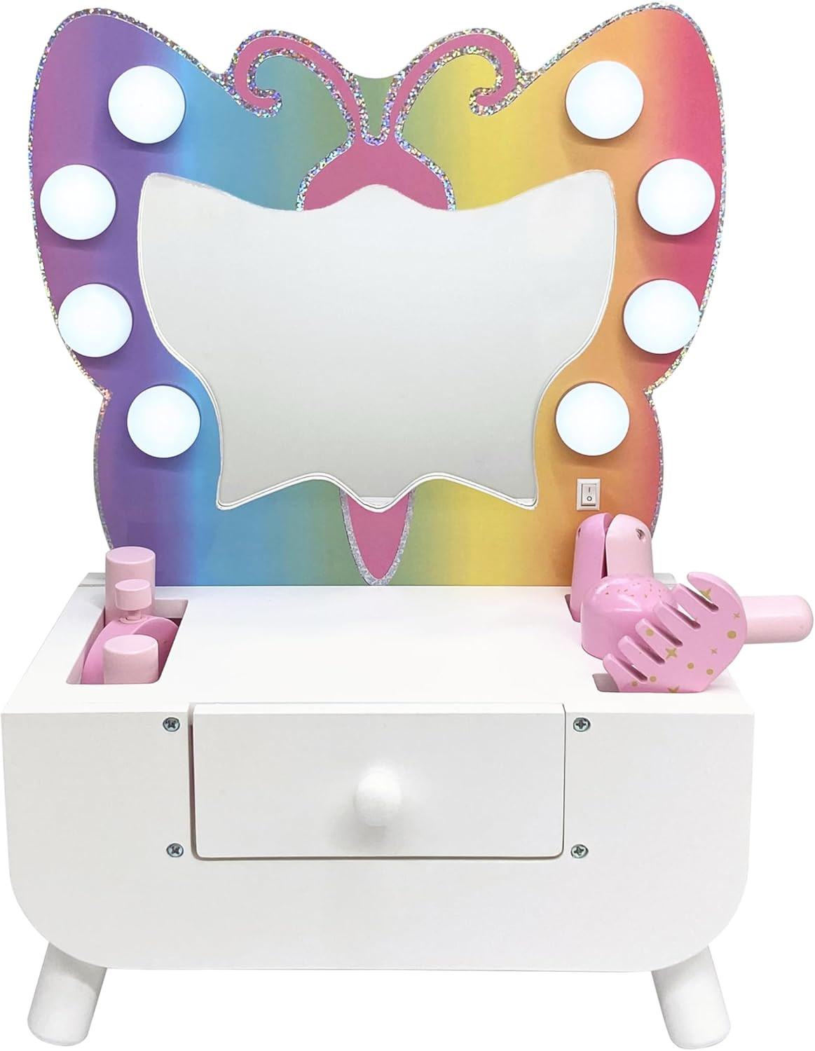 Teamson Kids Colorful Butterfly-Shaped Tabletop Vanity with LED-Illuminated Mirror and 6-pc. Acce... | Amazon (US)