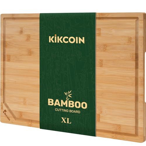 Bamboo Cutting Boards for Kitchen, Extra Large Wood Cutting Board with Deep Juice Groove and Handle Heavy Duty Chopping board, Kikcoin, 17.6" x 12" | Amazon (US)