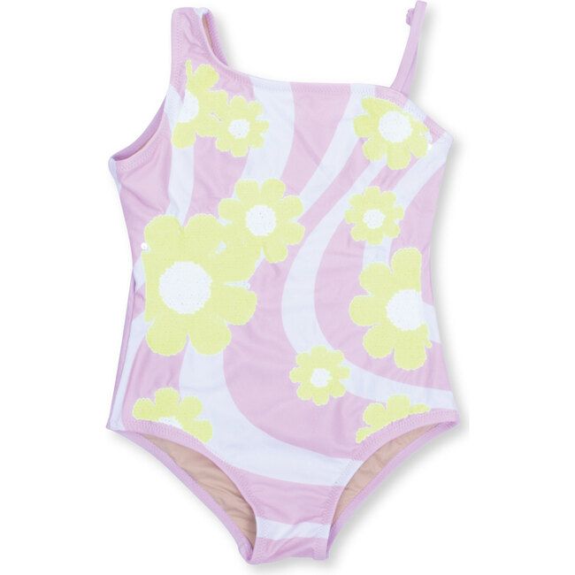 Flip Sequin One-Piece Swimsuit, Lilac Daisy Swirl | Maisonette