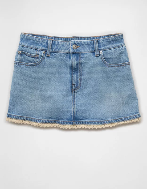 AE Stretch Low-Rise Crochet Denim Micro Skort | American Eagle Outfitters (US & CA)