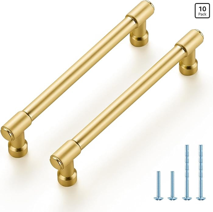 JOY DECOR 10 Pack 5 Inch Brushed Brass Cabinet Handles Modern Dresser Drawer Pulls Kitchen Cabine... | Amazon (US)