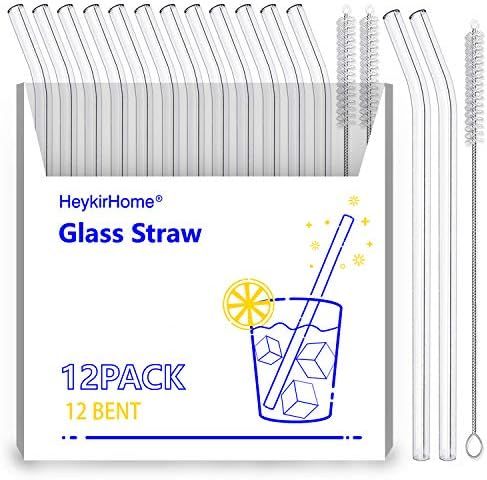 HeykirHome 12-Pack Reusable Glass Straws,Size 8''x10 MM,Including12 Bent with 2 Cleaning Brush- Perf | Amazon (US)