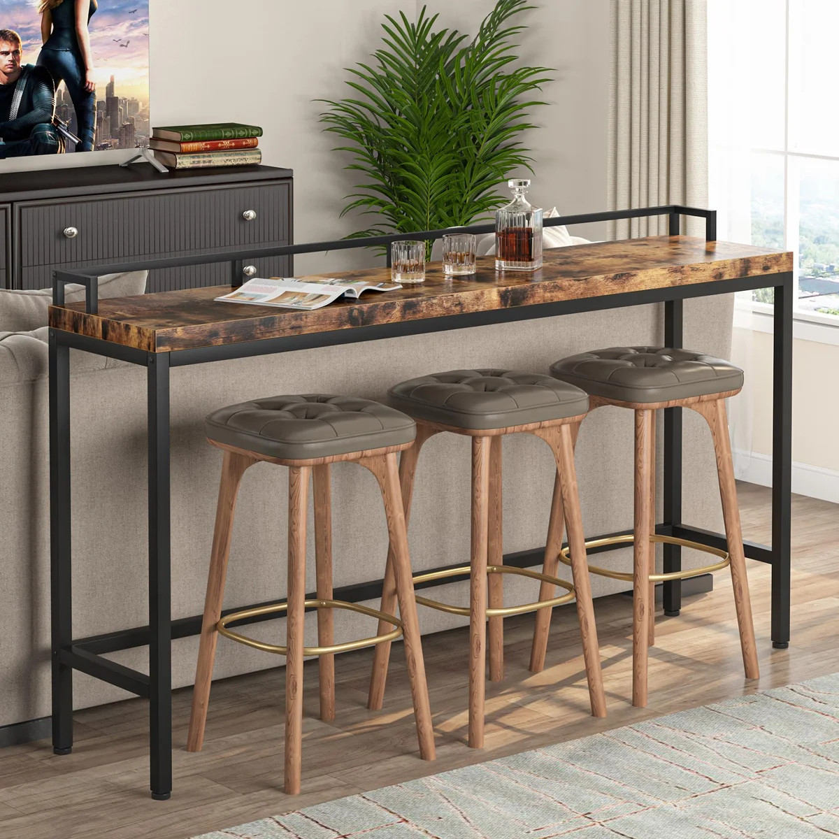 70.9 in. Extra Long Bar Table with Footrest,Tall Pub Table for Home Bar | Wayfair North America