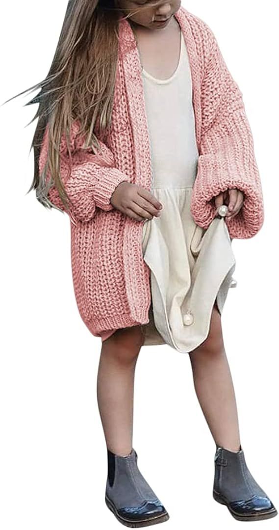 rrhss Girls Open Front Chunky Knit Cardigan Sweater Kids Solid Casual Long Coat Baby Outwear Clot... | Amazon (US)