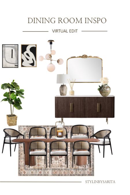 Dining room inspo, cabinet, dining table, dining chairs , faux plants, wall decor 

#LTKhome #LTKunder100 #LTKunder50