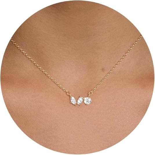 Tewiky Diamond Pendant Necklace for Women， Dainty Gold Layered Necklaces 14k Gold Plated Stacke... | Amazon (US)