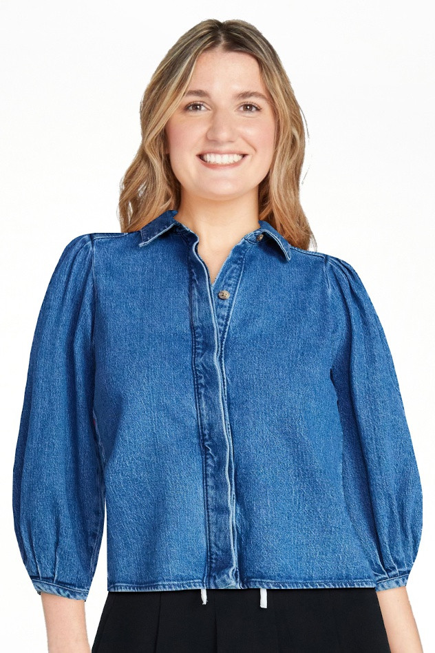 Scoop Women’s Denim Shirt with 3/4 Length Puff Sleeves, Sizes XS-XXL | Walmart (US)
