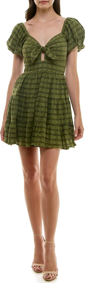 Row A Tie Front Puff Sleeve Fit & Flare Minidress | Nordstromrack | Nordstrom Rack