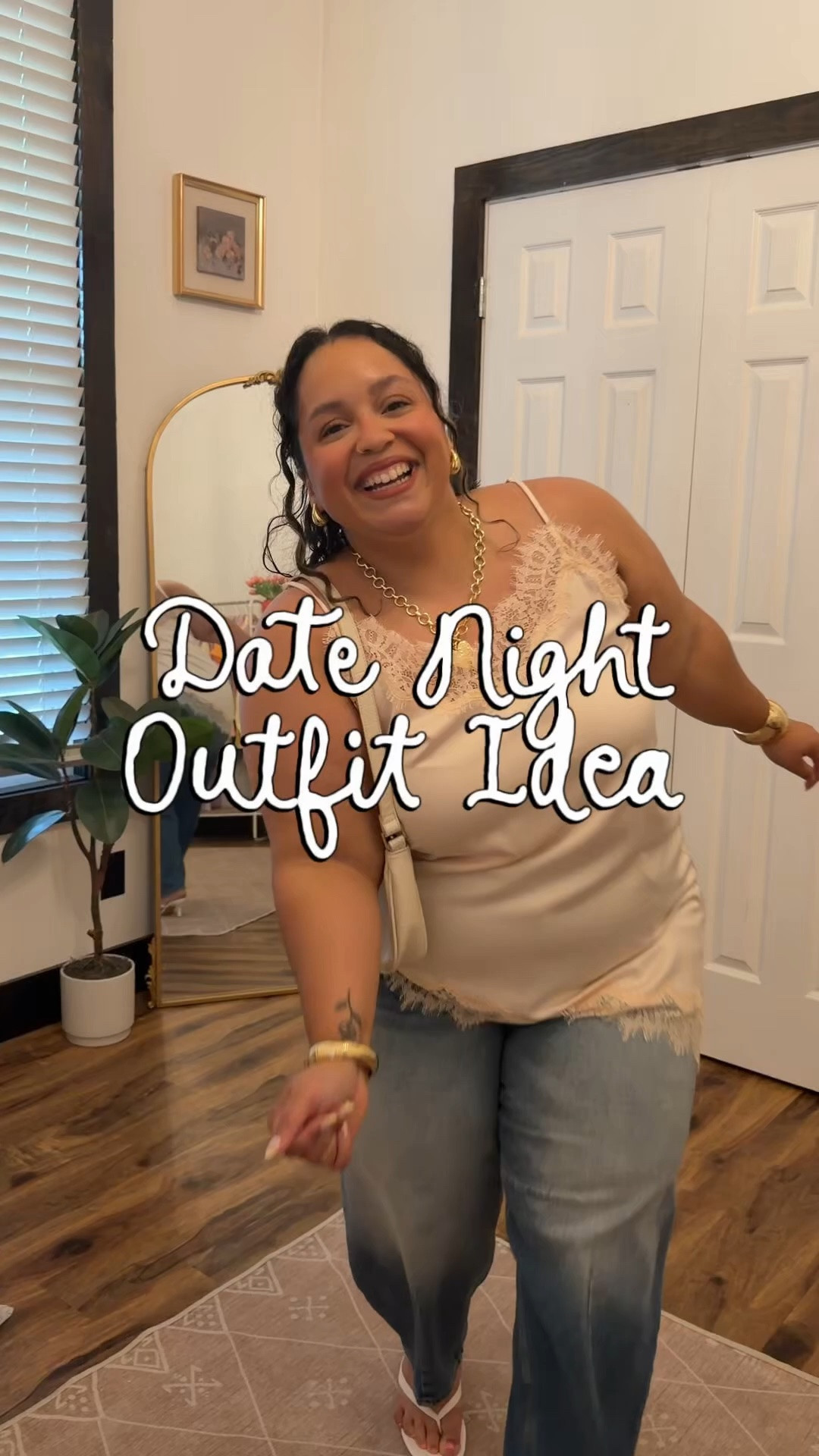 Plus size date night outfit 
Barrel jeans , lace top , gold jewelry, kitten heels , petite

#LTKootd #LTKPlusSize #LTKPetite