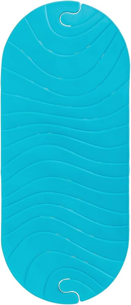 Boon B11192 RIPPLE Textured Non Slip Baby Bath Tub Mat with Hanging Hook and Drain Holes, Blue | Amazon (US)