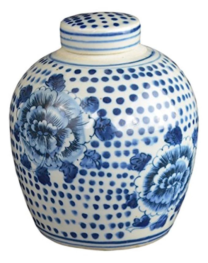 Festcool Antique Style Blue White Porcelain Flowers Ceramic Covered Jar Vase, China Ming Style, Jing | Amazon (US)