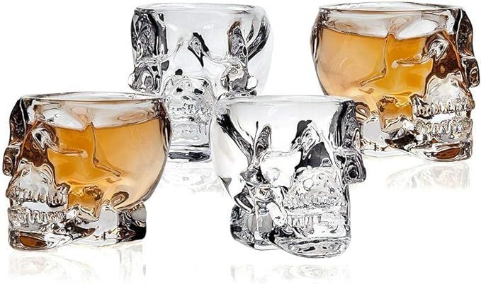 Ochine 3D Skull Shot Glasses Crystal Skeleton Cup Halloween Drinkware, 4 Glasses, 2.5 oz | Amazon (US)
