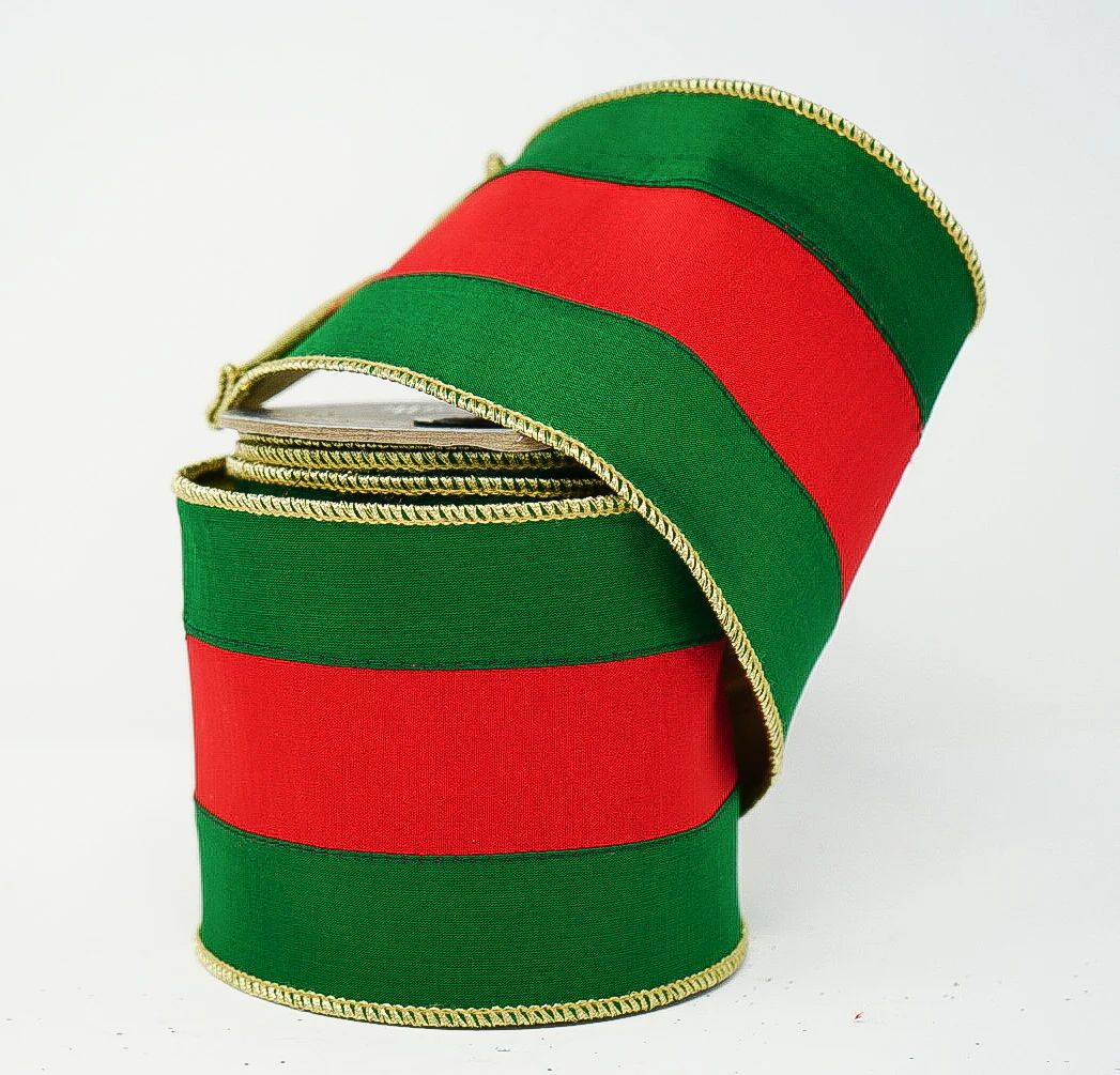 Green & Red Stripe with Gold Edges and Gold Back Ribbon | Hello Holidays