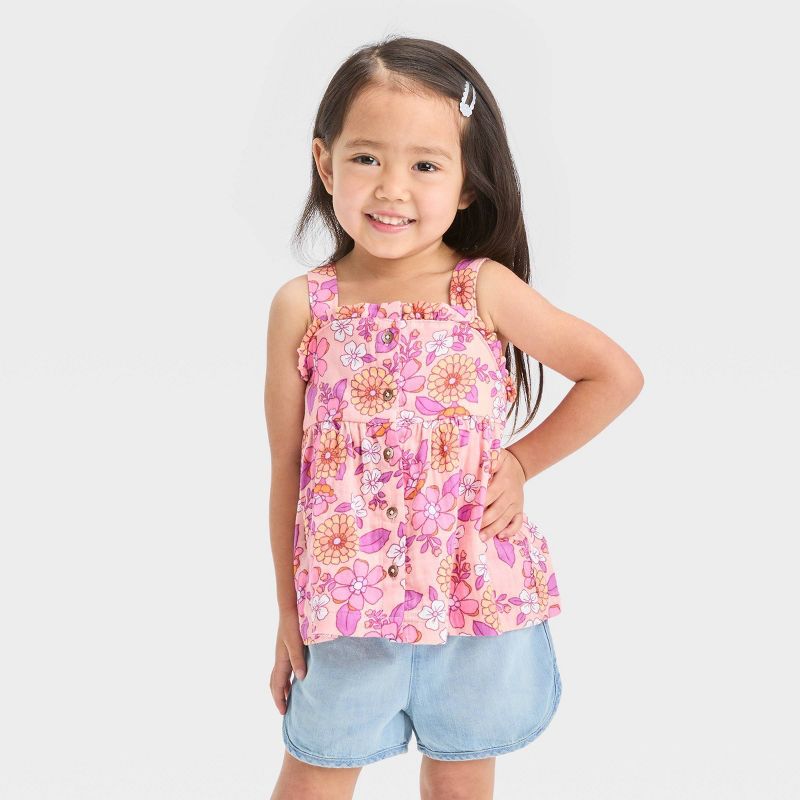 Toddler Girls' Floral Button-Down Tank Top - Cat & Jack™ Pink | Target