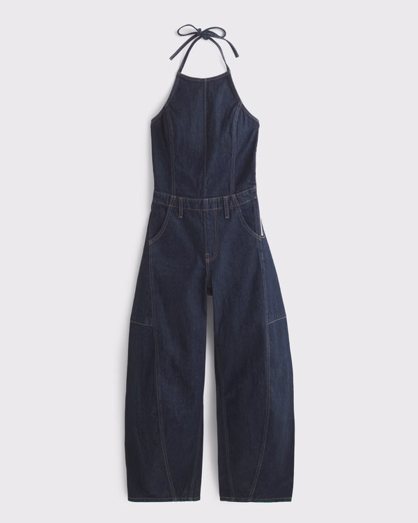 Halter Barrel Denim Jumpsuit | Abercrombie & Fitch (US)