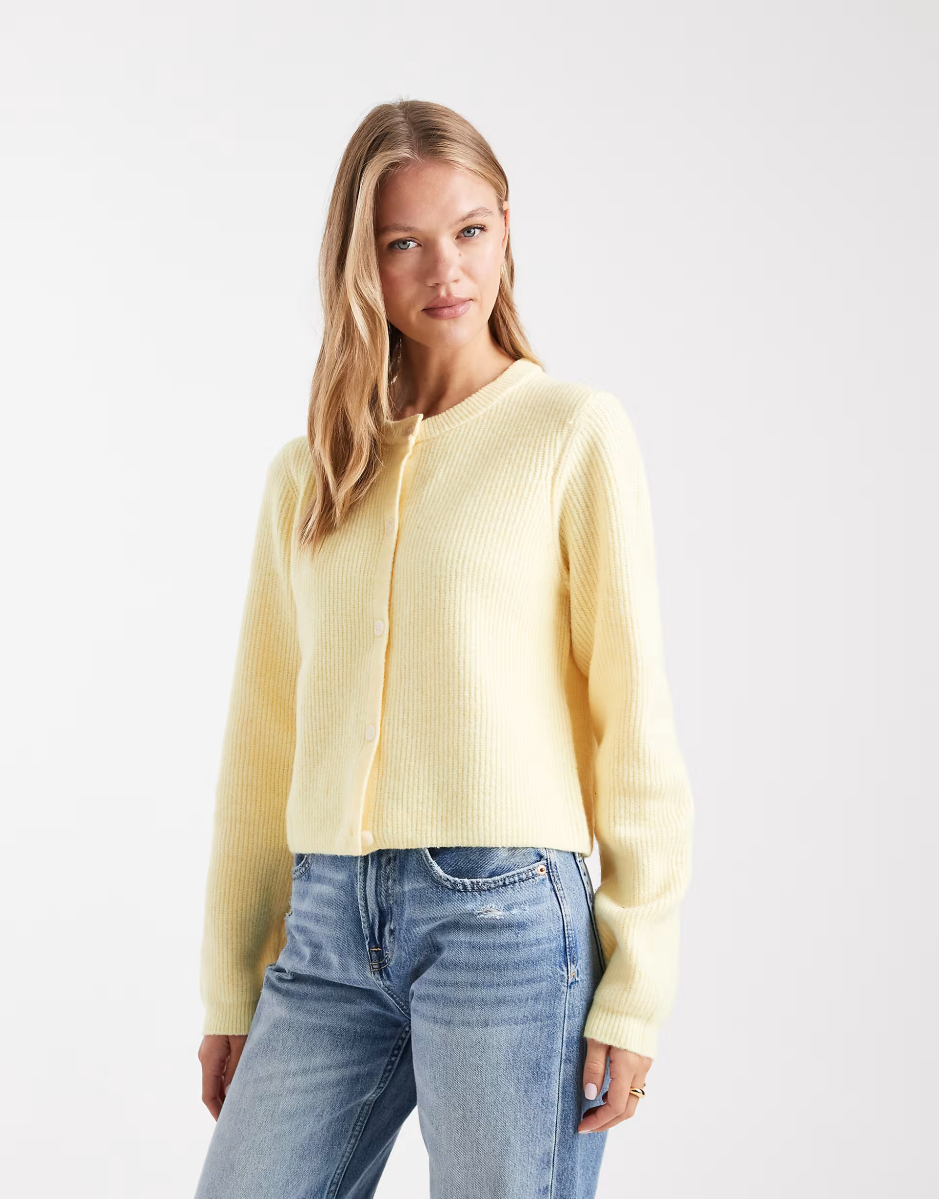 Pieces soft knit long sleeve cardigan in pale banana | ASOS (Global)